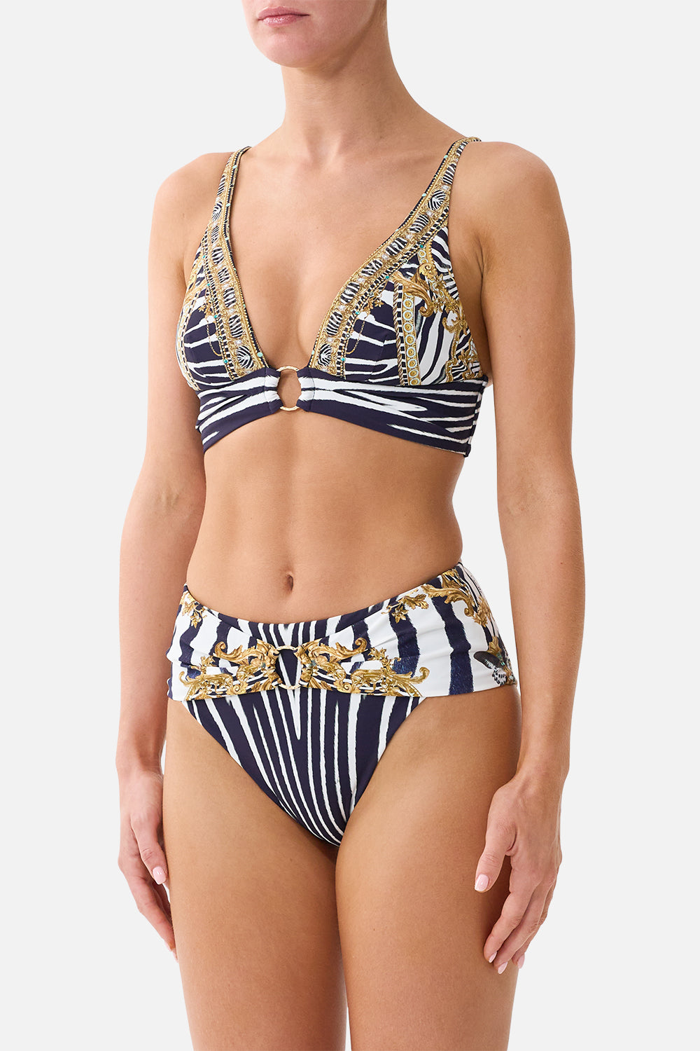 PLEATED HIGH TRI BIKINI TOP W FRONT TRIM ZIG ZAG ZOO