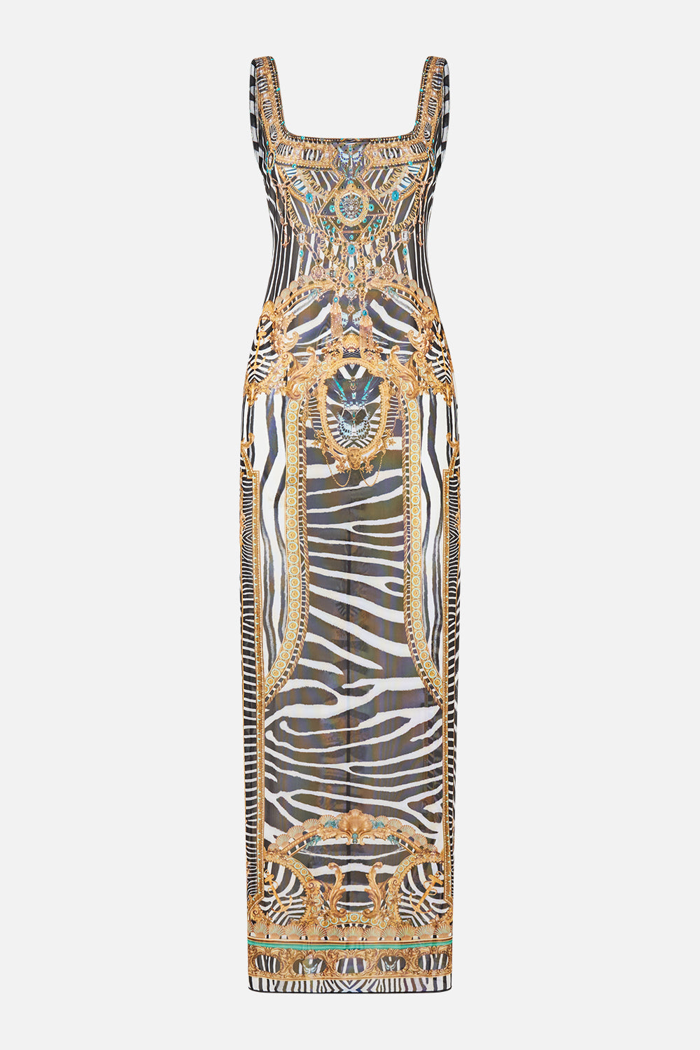SQUARE NECK BEACH MAXI DRESS W LOW BACK ZIG ZAG ZOO