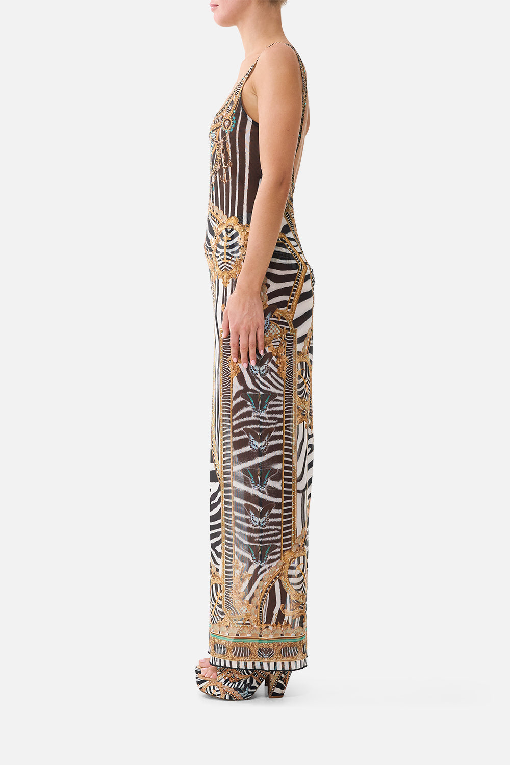 SQUARE NECK BEACH MAXI DRESS W LOW BACK ZIG ZAG ZOO