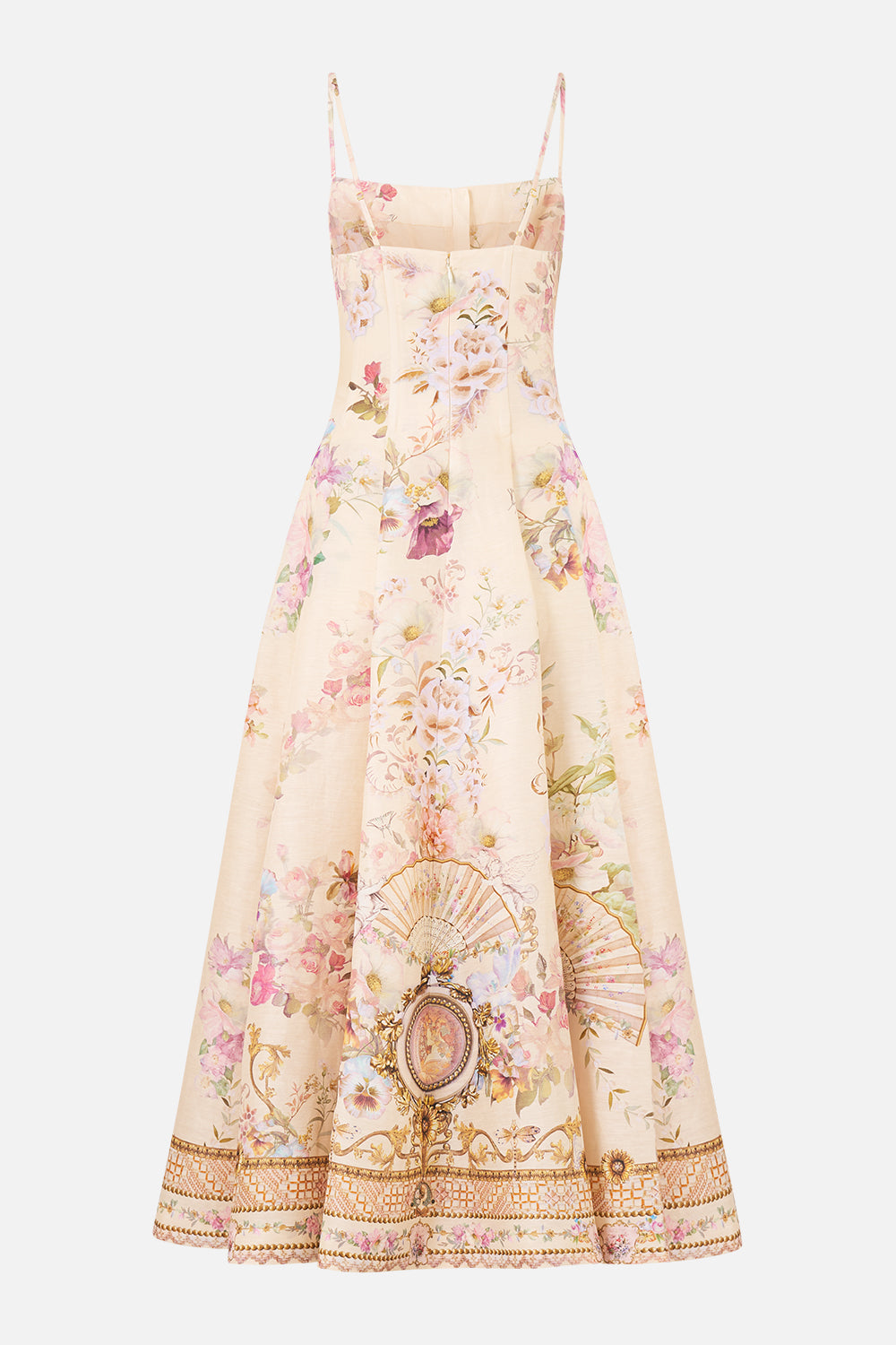 CORSET DRESS WITH LONG FLARED SKIRT ADORNED IN ARANJUEZ