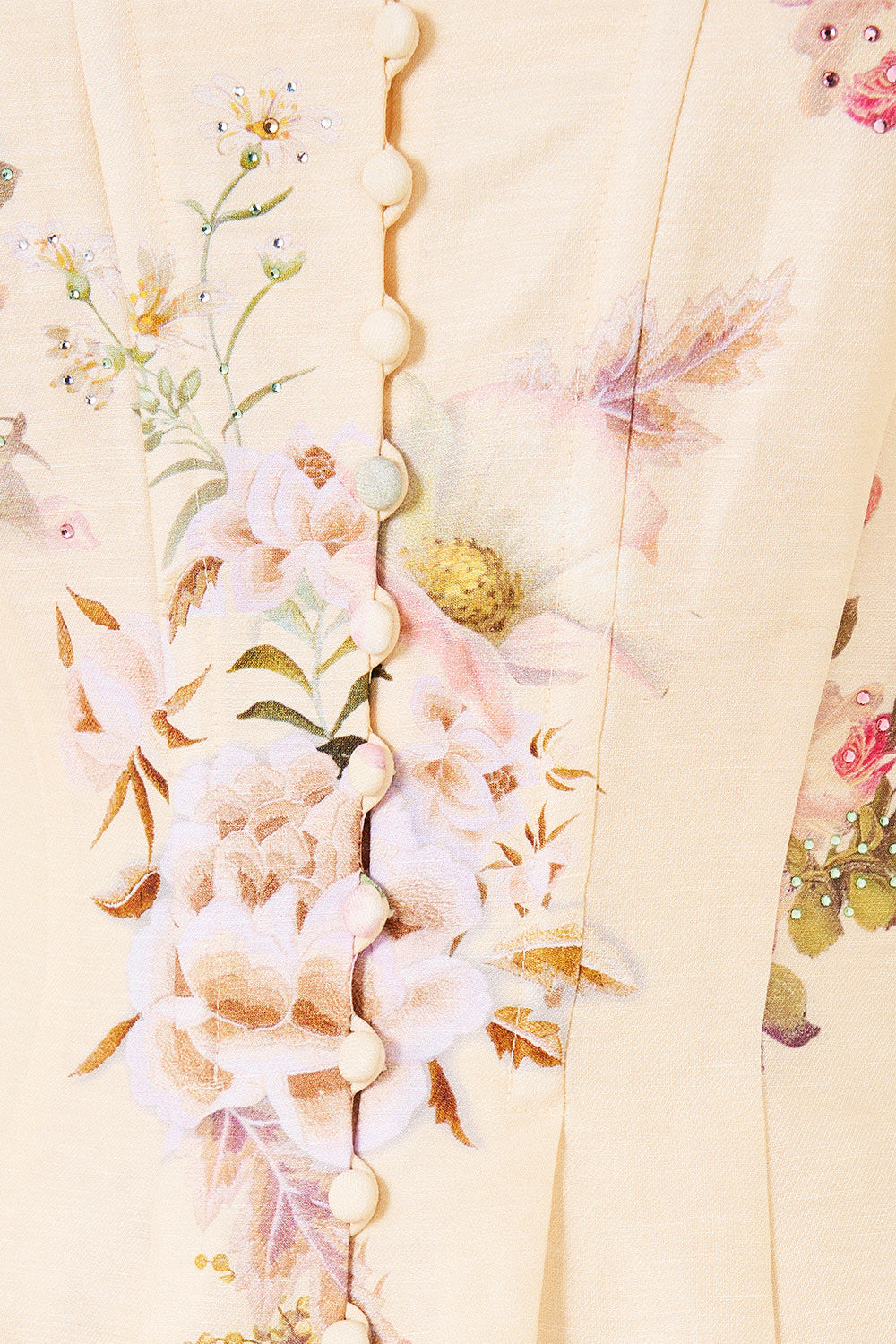 CORSET DRESS WITH LONG FLARED SKIRT ADORNED IN ARANJUEZ