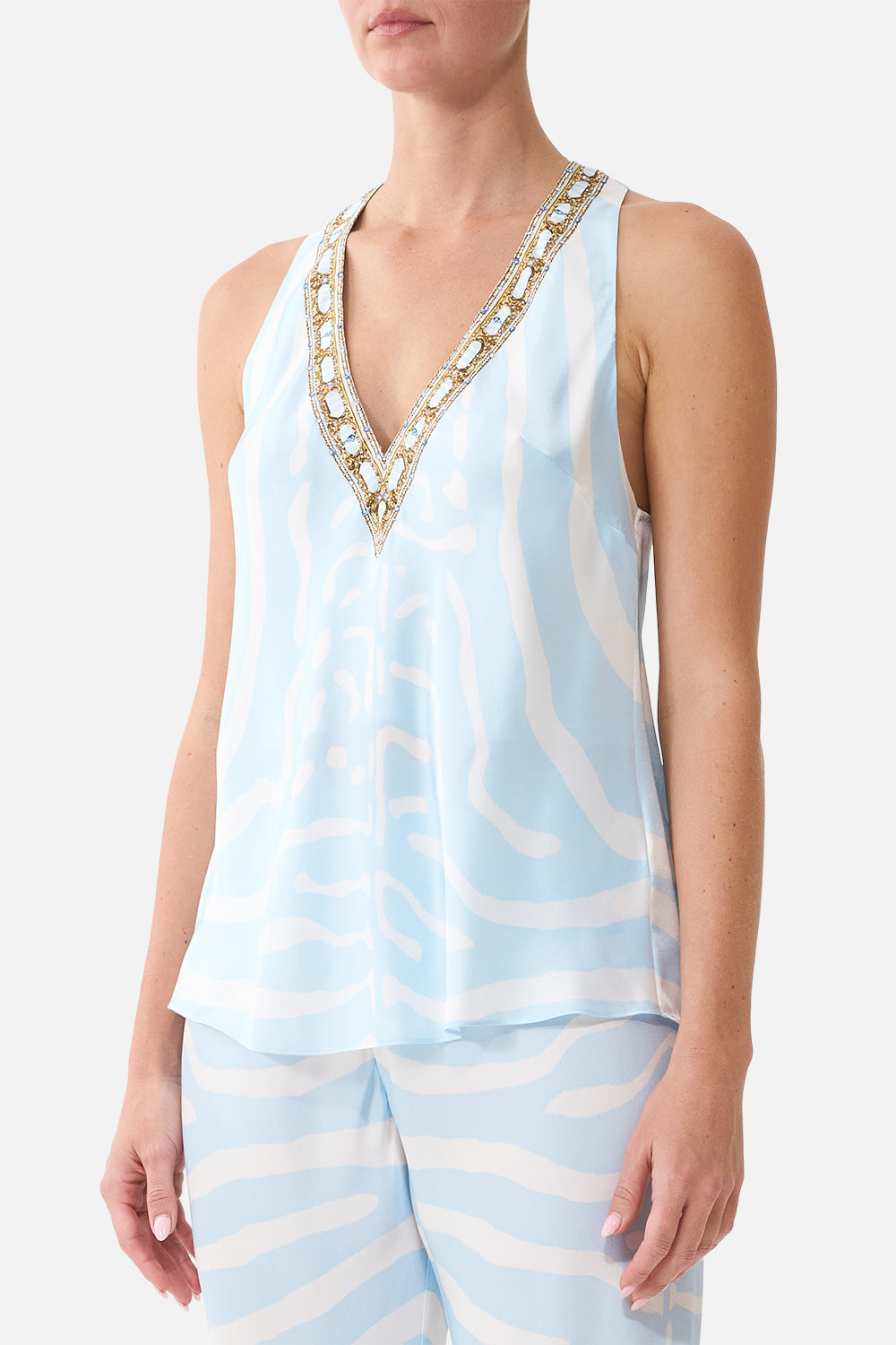 V NECK TOP WITH KNOT BACK SPIRIT OF STRIPES