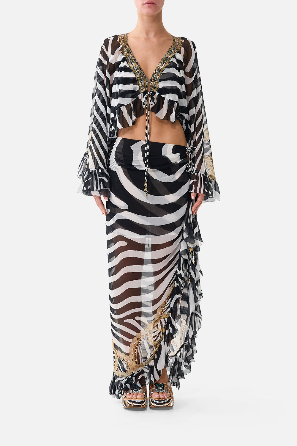 RELAXED WRAP TIE SKIRT WITH RUFFLE ZIG ZAG ZOO