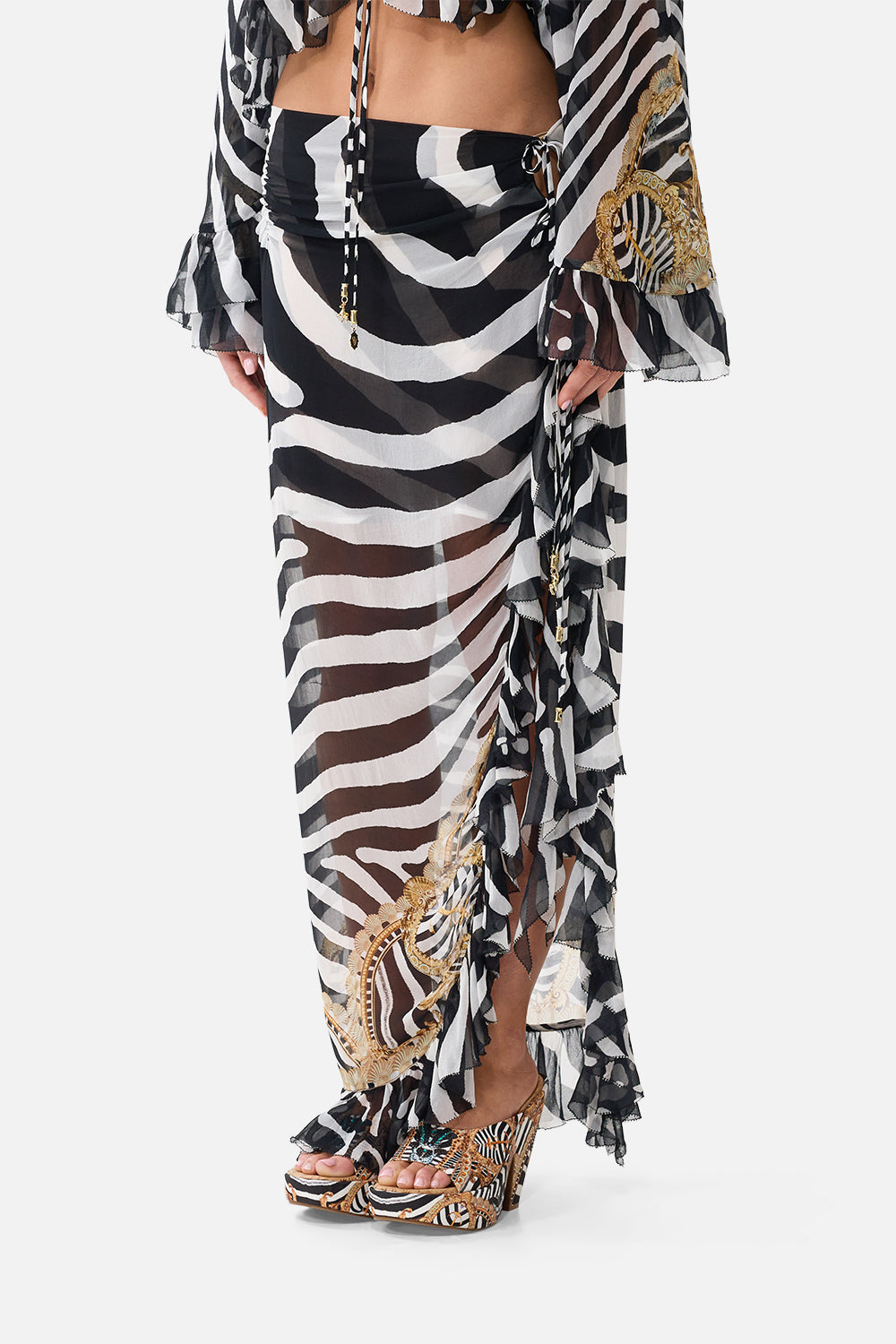 RELAXED WRAP TIE SKIRT WITH RUFFLE ZIG ZAG ZOO