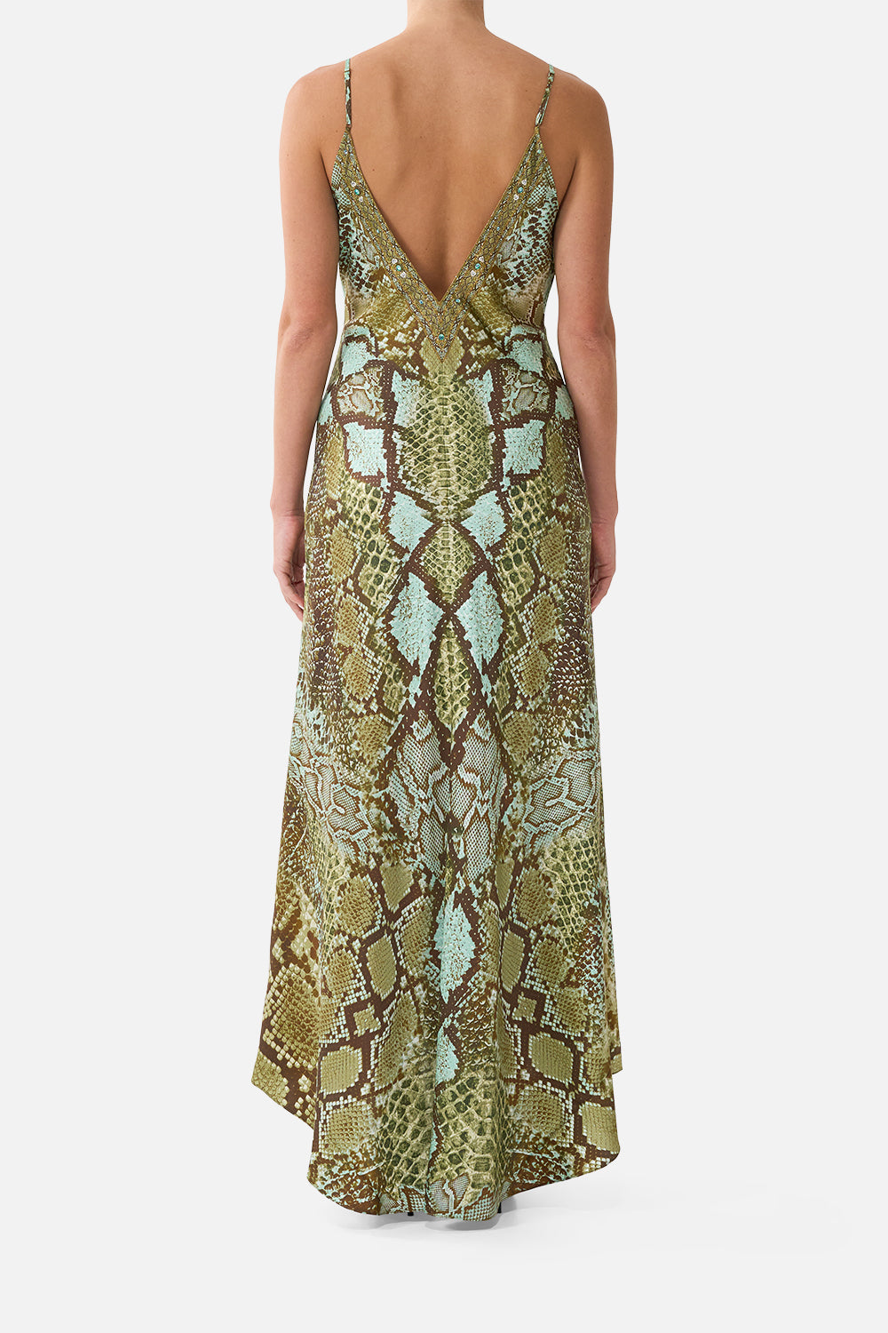 V-NECK LONG BIAS SLIP DRESS WITH TRAIN MY SWEET SERPENTINE