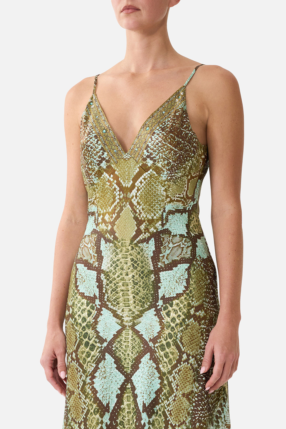 V-NECK LONG BIAS SLIP DRESS WITH TRAIN MY SWEET SERPENTINE