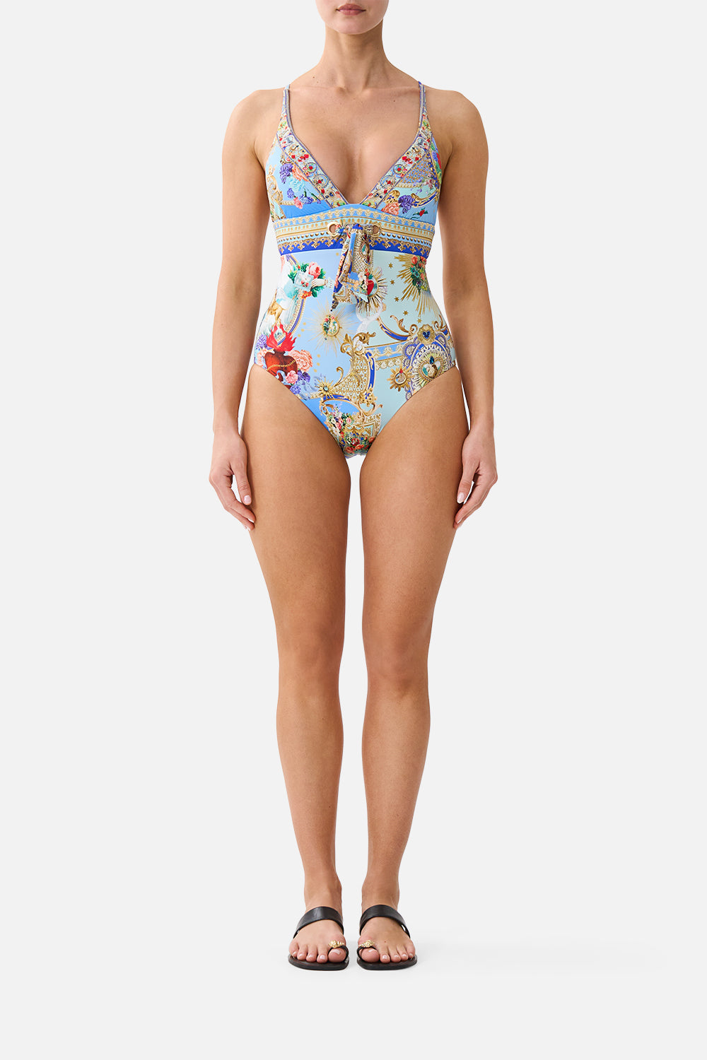 HIGH TRI ONE PIECE WITH EYELET TIE FRONT TRIM VERSES IN VINTAGE