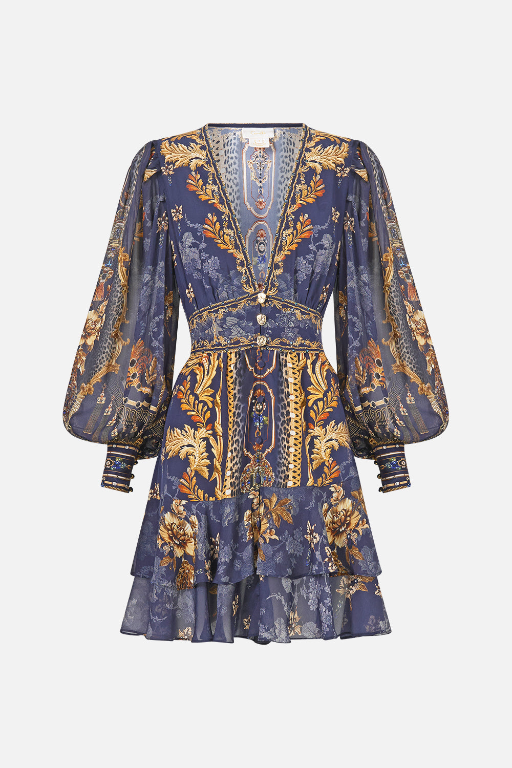BUTTON FRONT FRILL DRESS CLOAKED IN BAROQUE