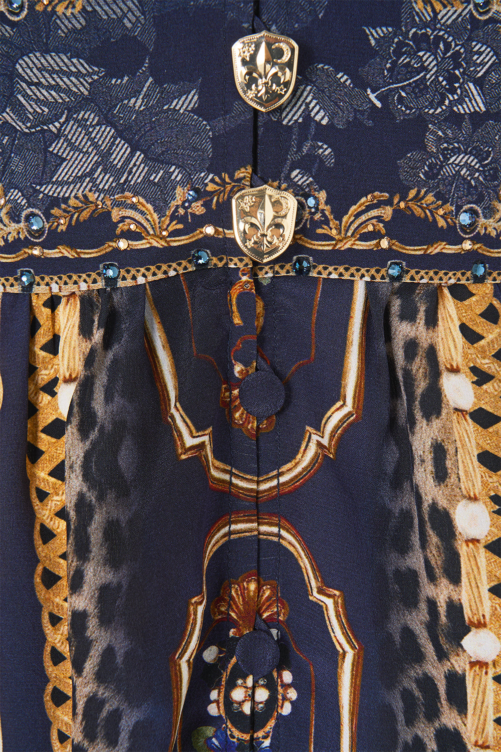 BUTTON FRONT FRILL DRESS CLOAKED IN BAROQUE