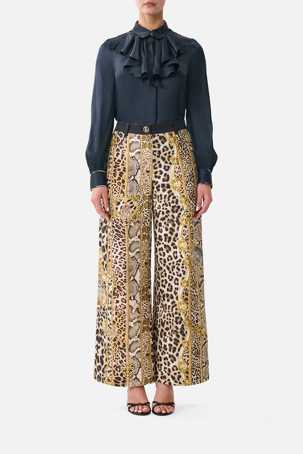 COLLARED SHIRT WITH FRILL NECK DETAIL LEOPARD LIBERTINE