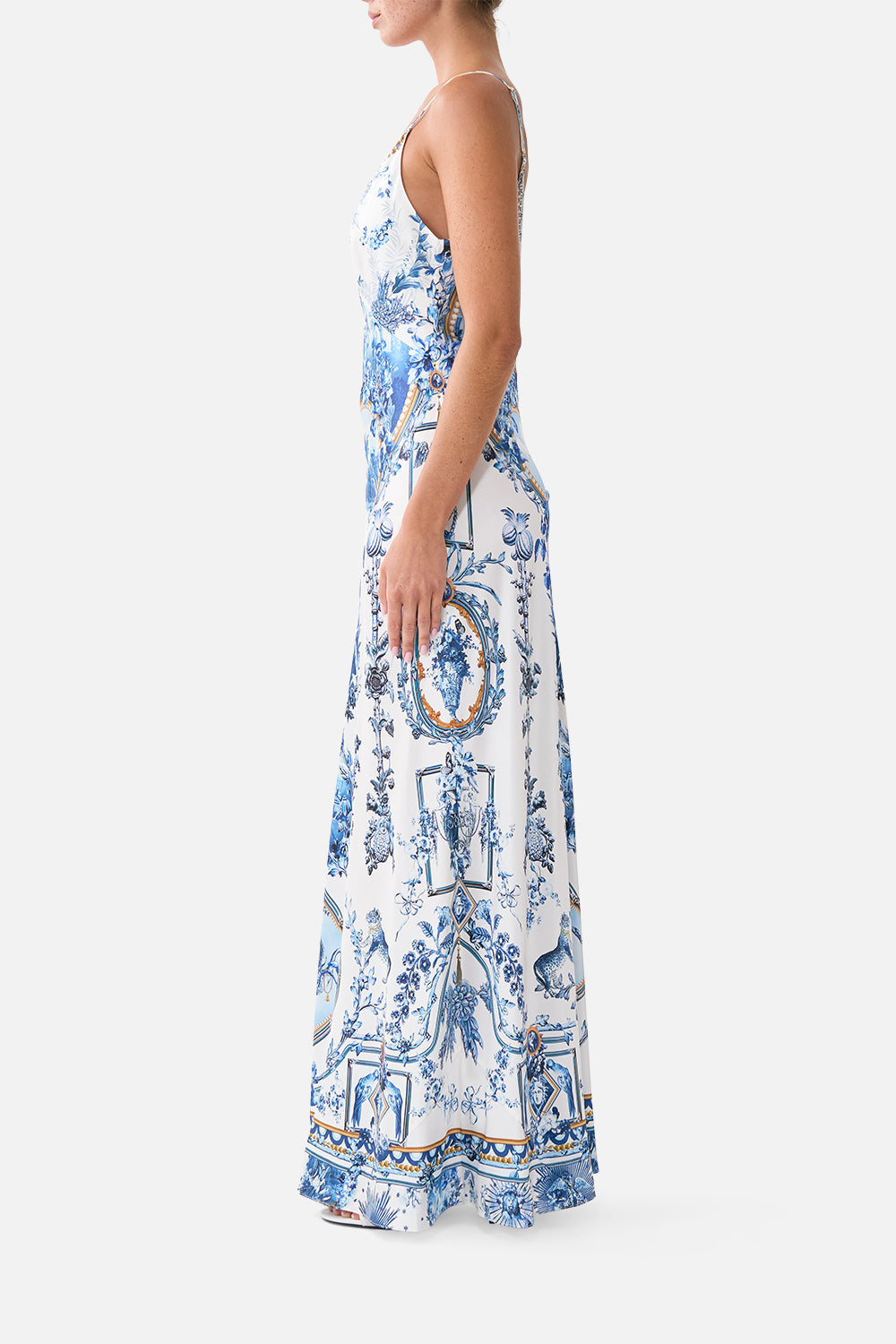 The CAMILLA V NECK FULL LENGTH BIAS SLIP DRESS THE PORCELAIN PARLOUR