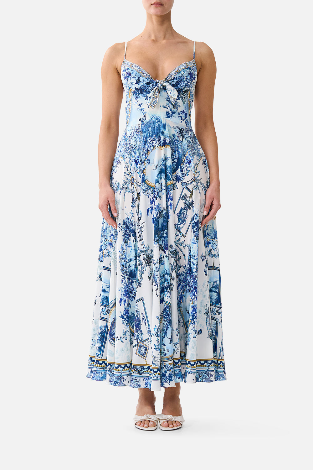The CAMILLA LONG DRESS WITH TIE FRONT THE PORCELAIN PARLOURTHE PORCELAIN PARLOUR