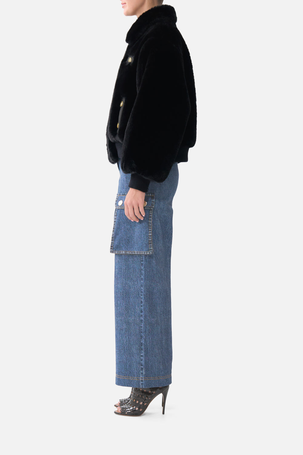 FAUX FUR BOMBER WITH POCKET DETAILS FIESTA, SIESTA, REPEAT