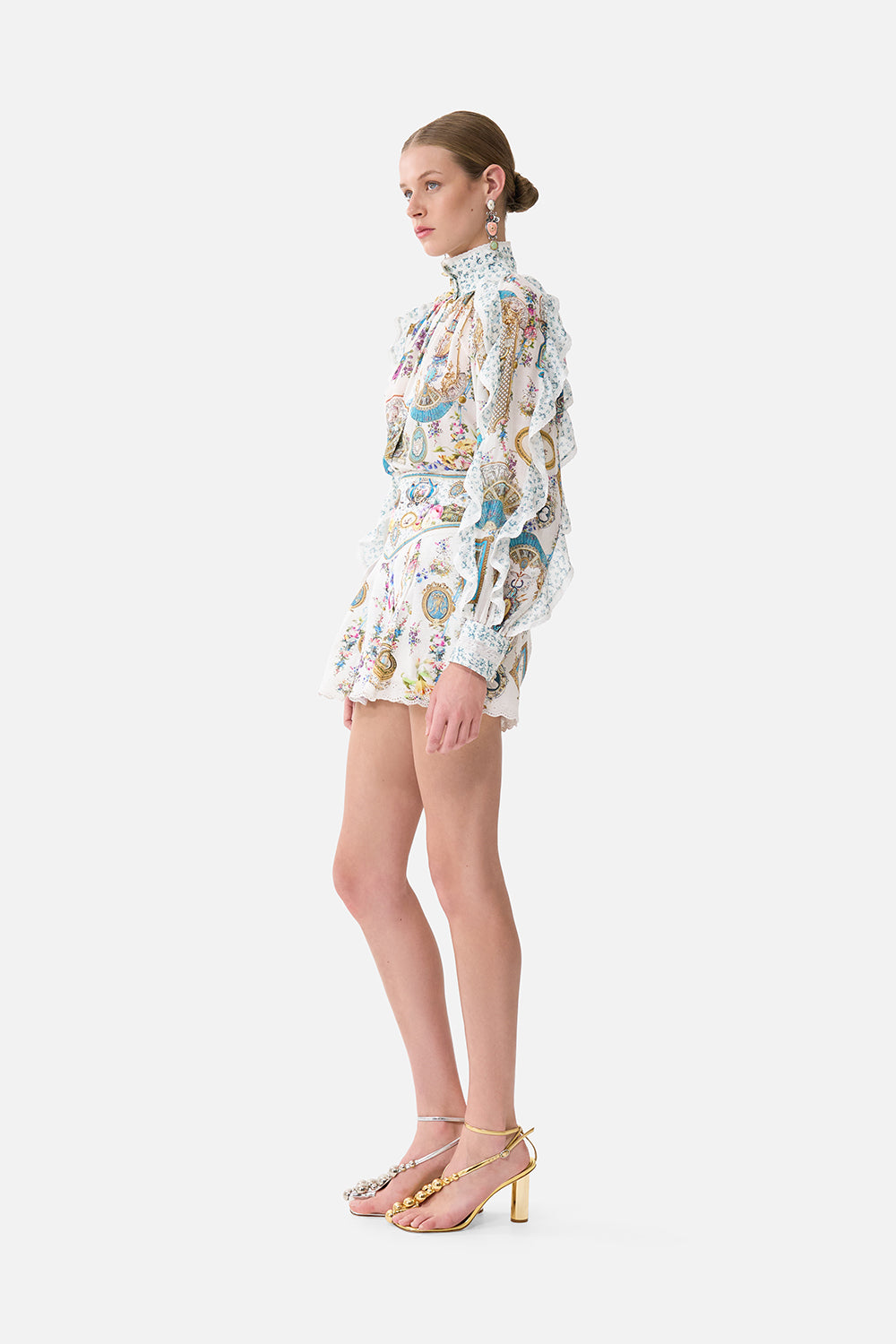 The CAMILLA Relaxed Blouse With Frill Sleeve Detail in our Art For The Artisans print.