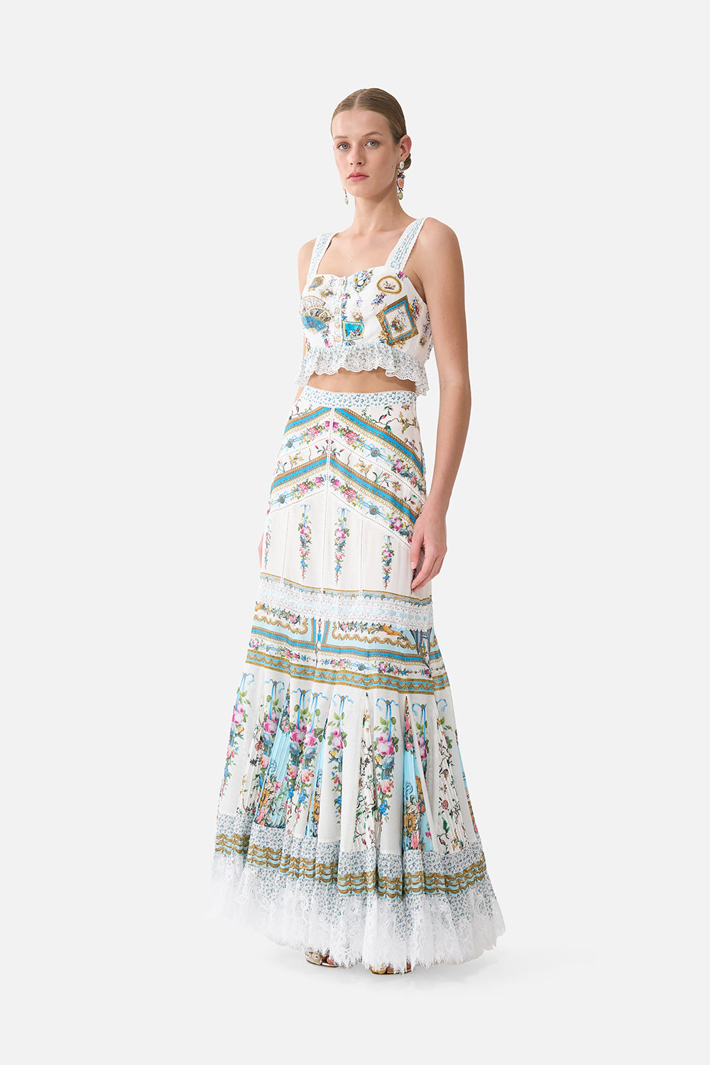 The CAMILLA Flared Maxi Skirt With Godets in our Art For The Artisans print.
