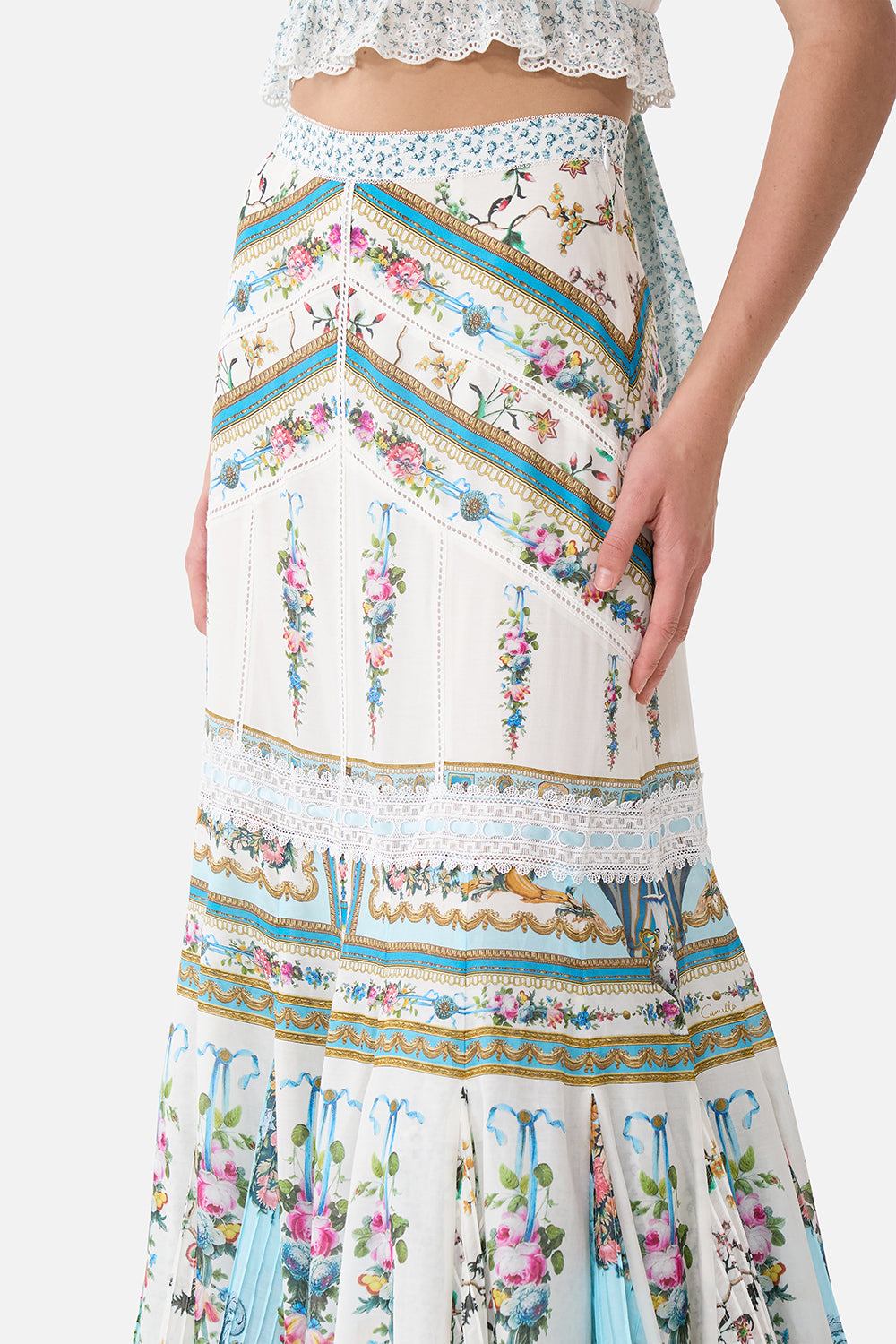 The CAMILLA Flared Maxi Skirt With Godets in our Art For The Artisans print.