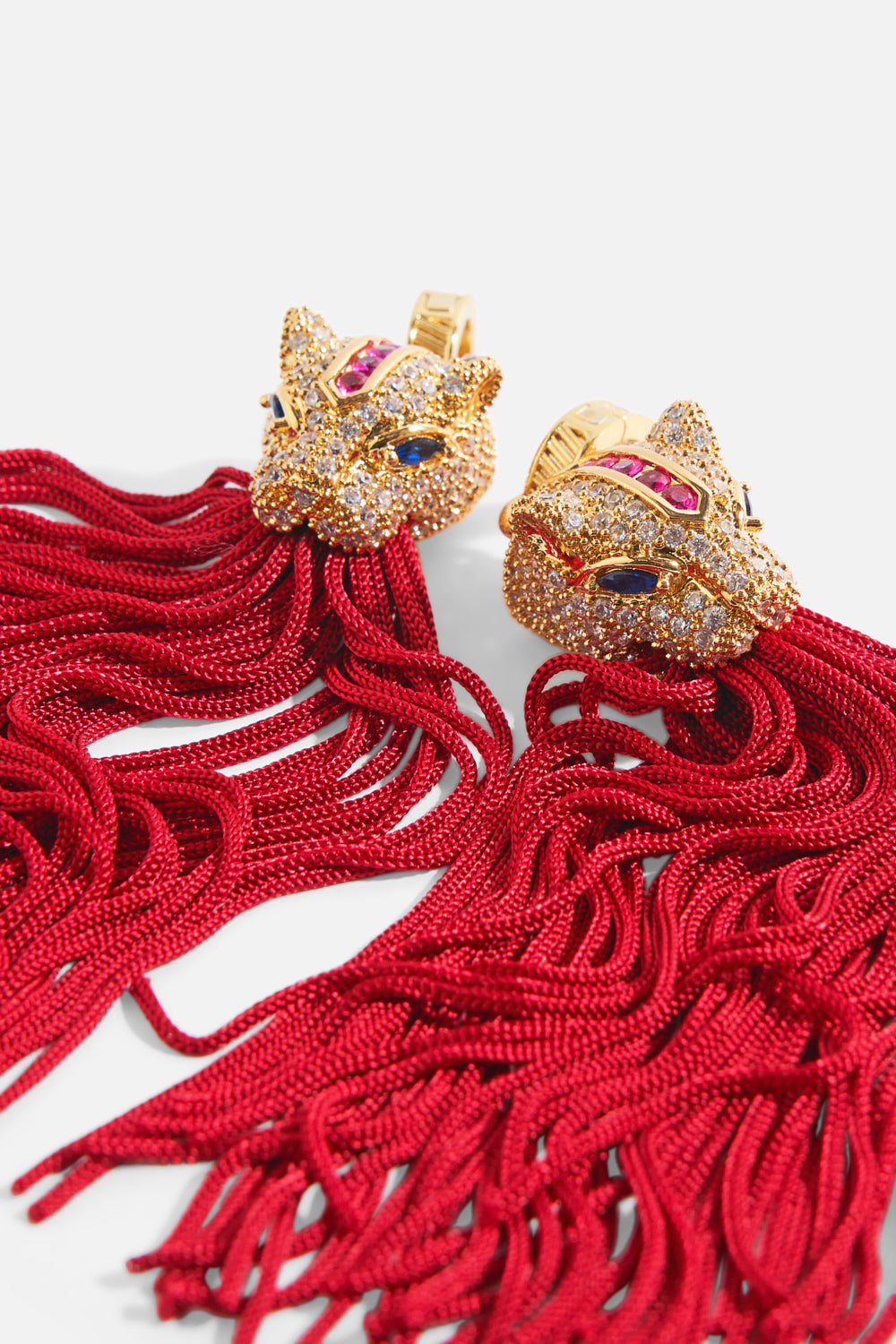 CRYSTAL FELINE TASSEL EARRINGS GOLD