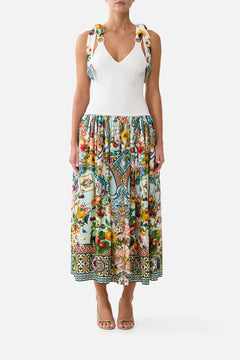 KNIT BODICE SILK SPLICED MIDI DRESS MAGIC OF THE MERCADO