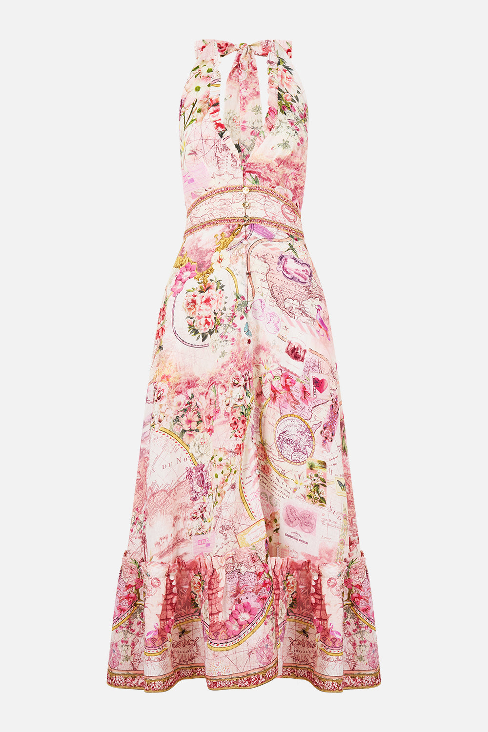 RUFFLE NECK HALTER DRESS JOURNAL DE VOYAGE
