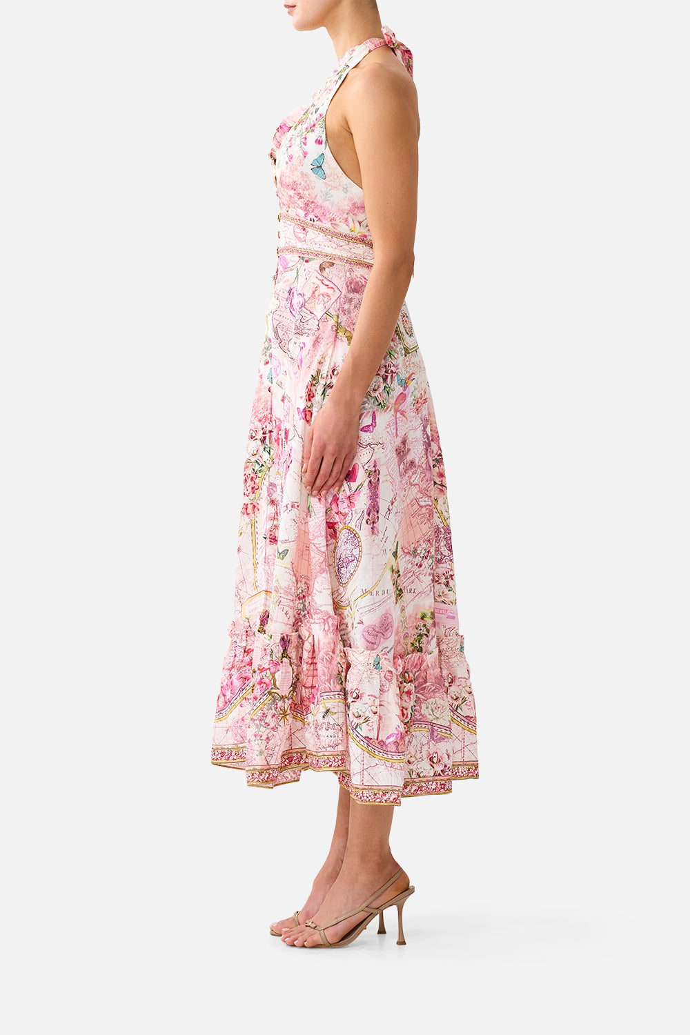 RUFFLE NECK HALTER DRESS JOURNAL DE VOYAGE