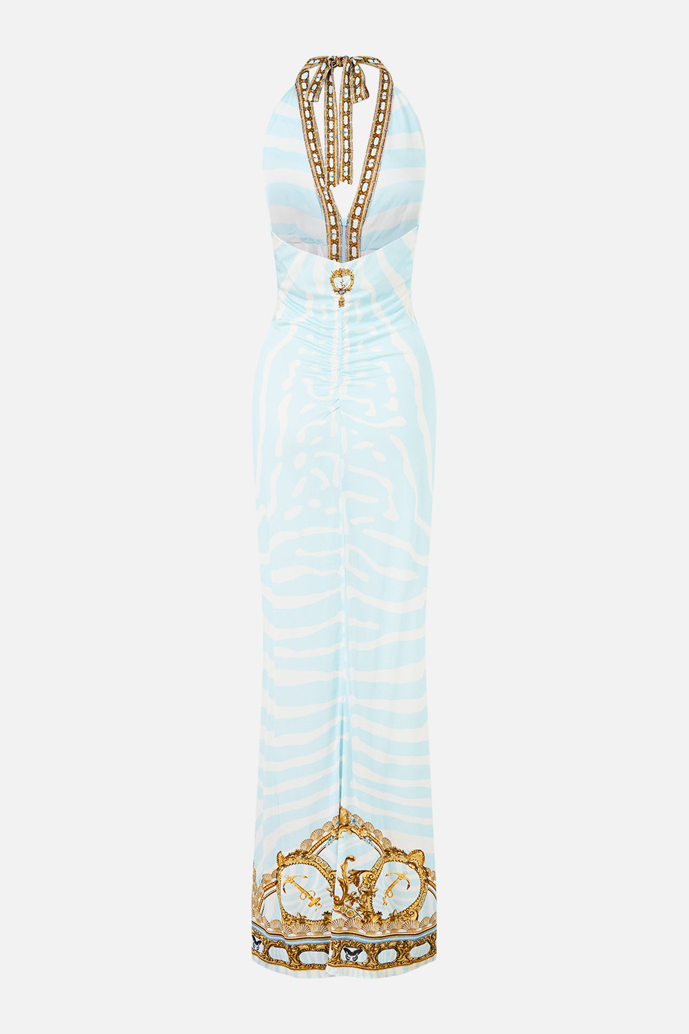 RUCHED FRONT HALTER DRESS SPIRIT OF STRIPES
