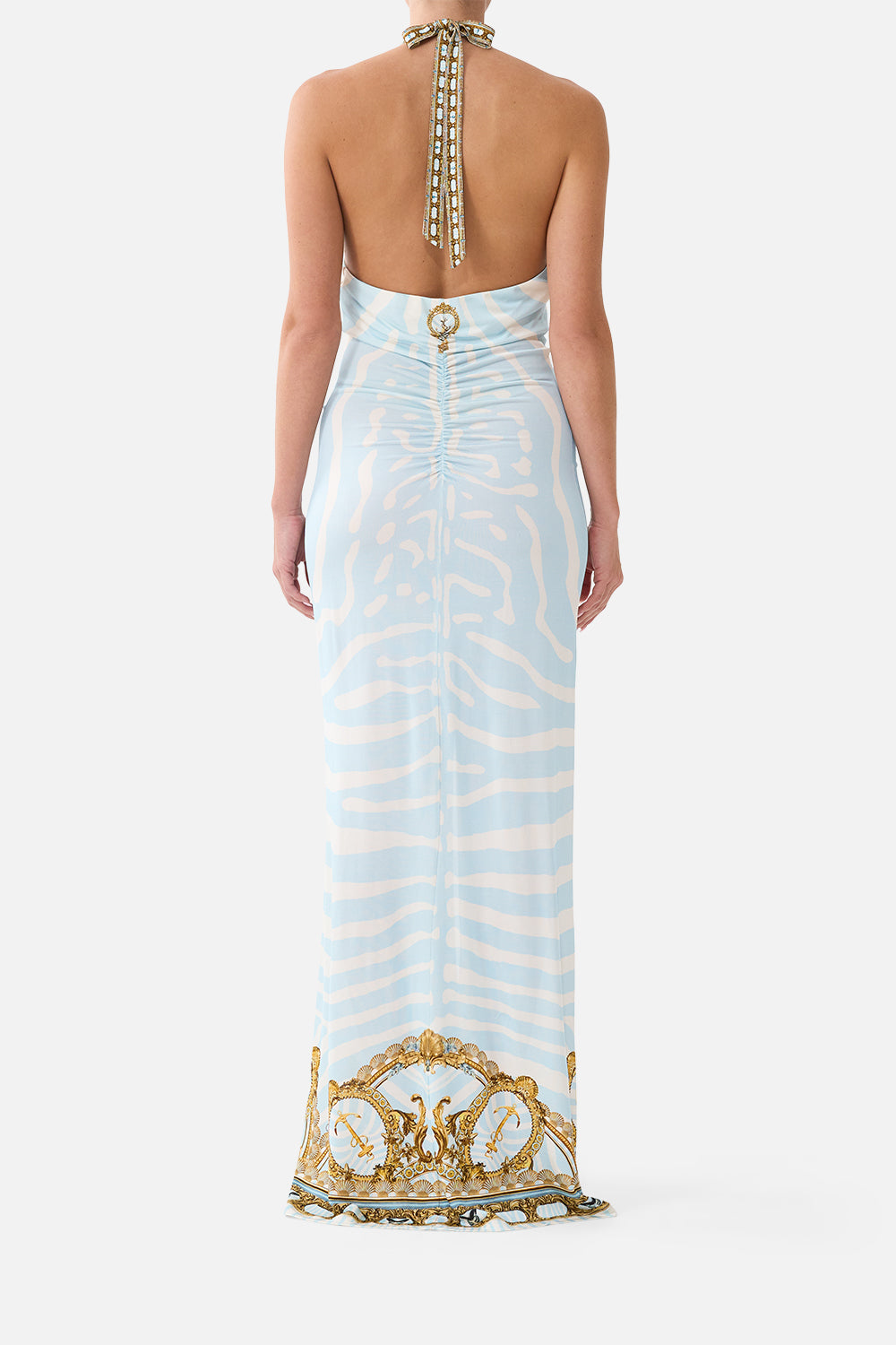 RUCHED FRONT HALTER DRESS SPIRIT OF STRIPES