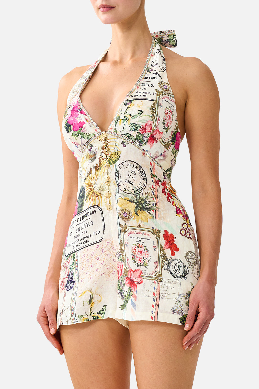 BUTTON FRONT HALTER PLAYSUIT LA BELLE BOTANIQUE