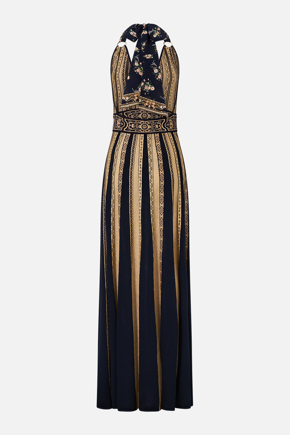 HALTER NECK KNIT DRESS WITH SILK TIE VERSAILLES OR DIE