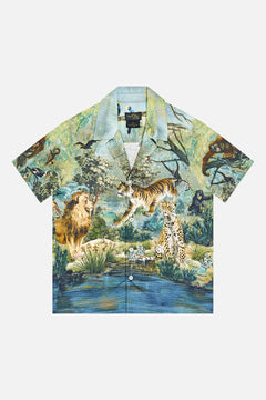BOYS SHORT SLEEVE CAMP COLLARED SHIRT ANIMALS IN THE PALACE