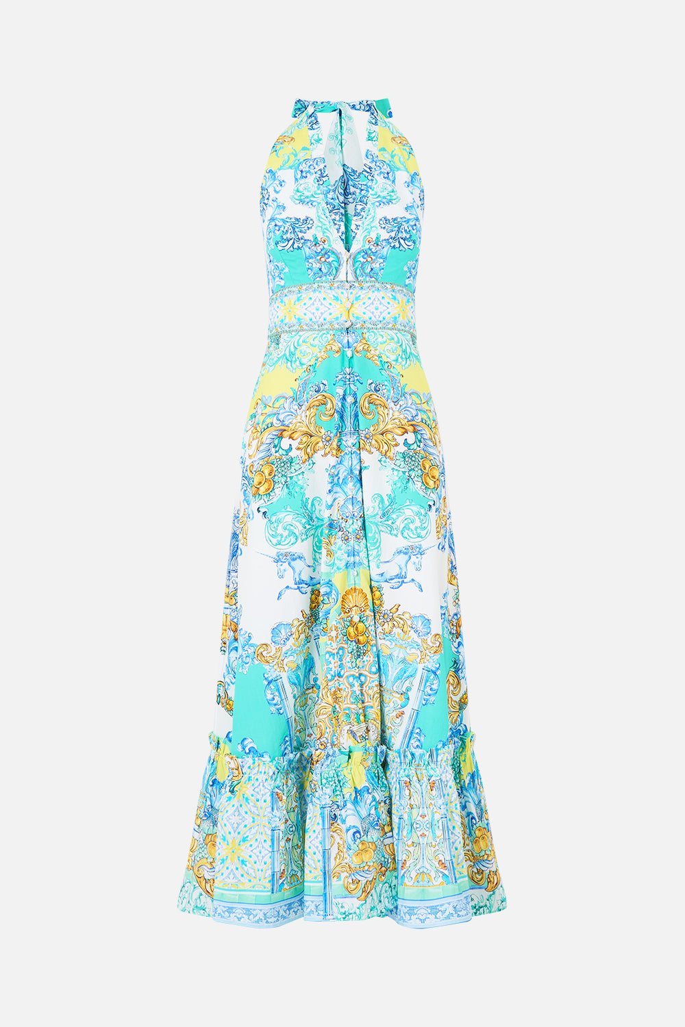 RUFFLE NECK HALTER DRESS DIAL UP THE TILES