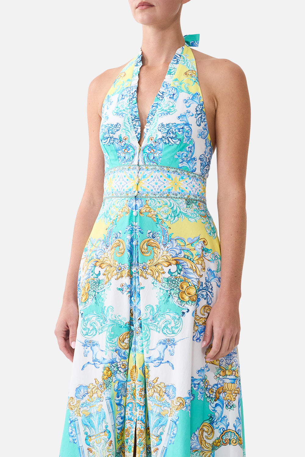 The Dial Up The Tiles Ruffle Neck Halter Dress | CAMILLA AU – CAMILLA
