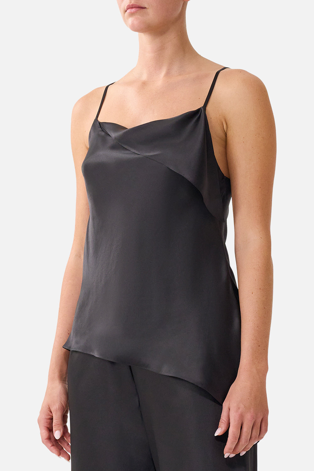 ASYMMETRIC DRAPED TOP SILK ESSENTIALS