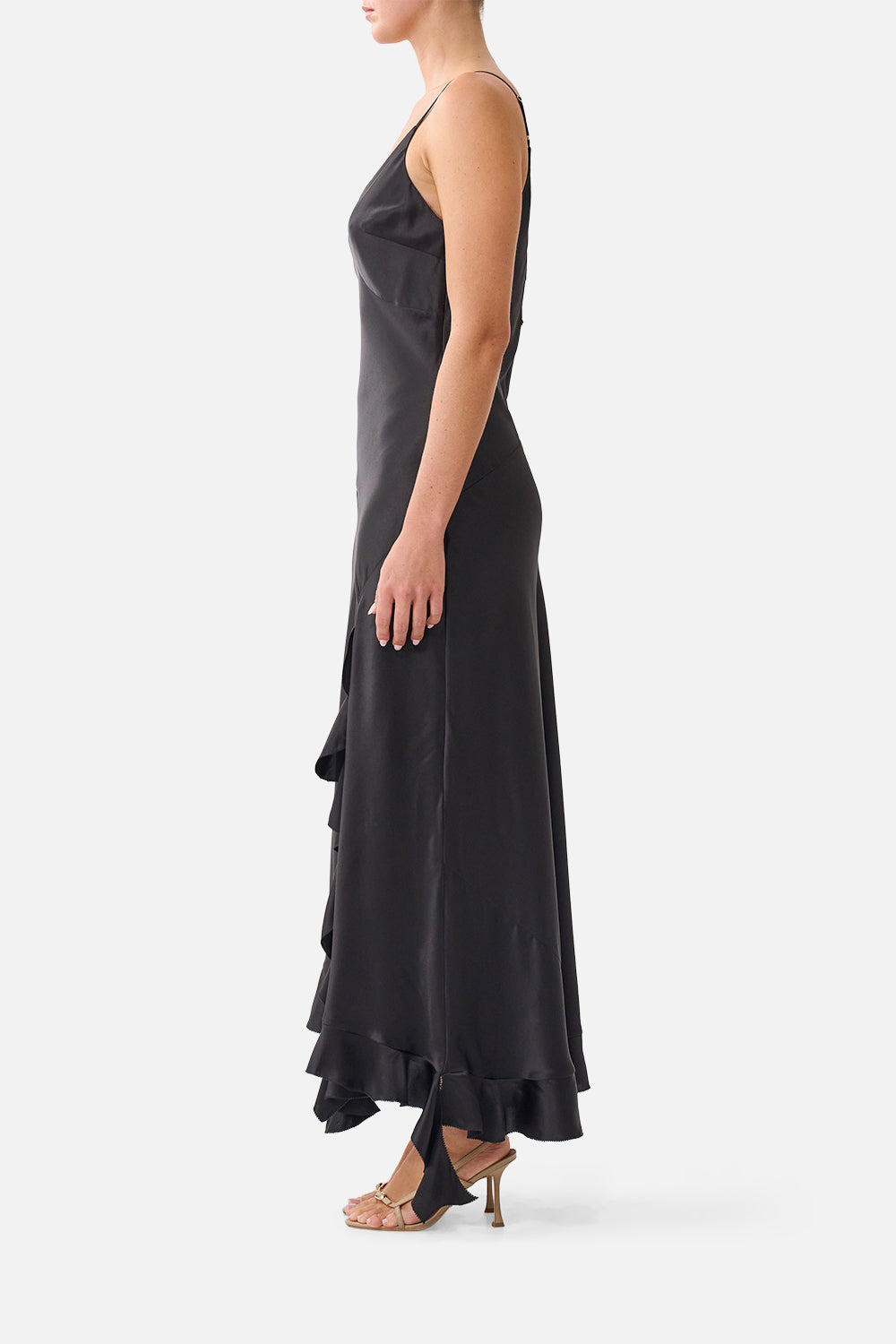BIAS SLIP DRESS WITH FRILL HEM SILK ESSENTIALS