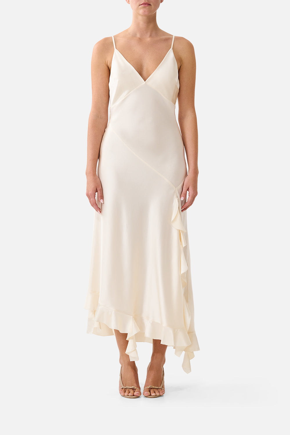BIAS SLIP DRESS WITH FRILL HEM SILK ESSENTIALS