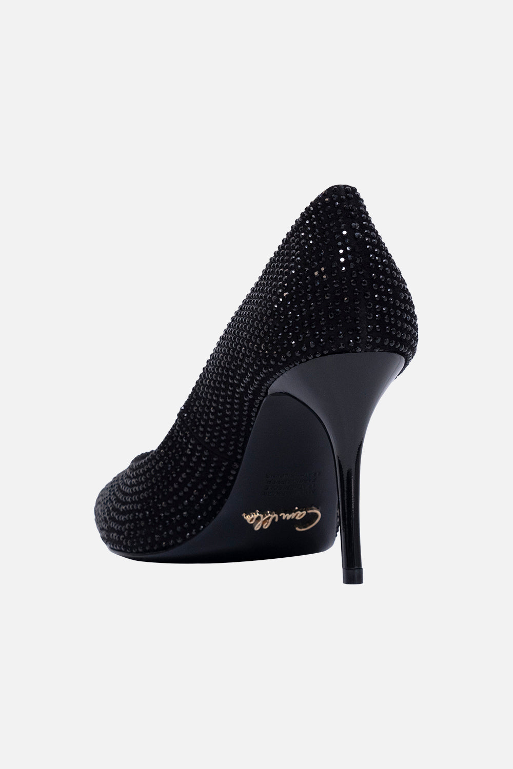 CRYSTAL EMBELLISHED HIGH HEEL PUMP SOLID BLACK