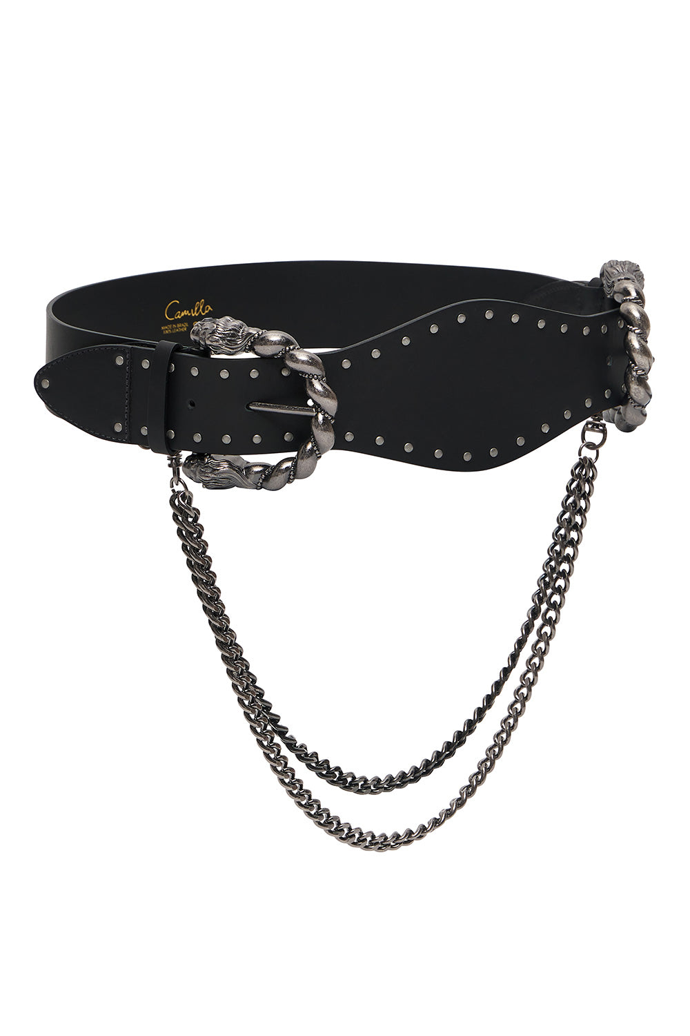 DOUBLE LION BUCKLE BELT WITH CHAIN SOLID BLACK