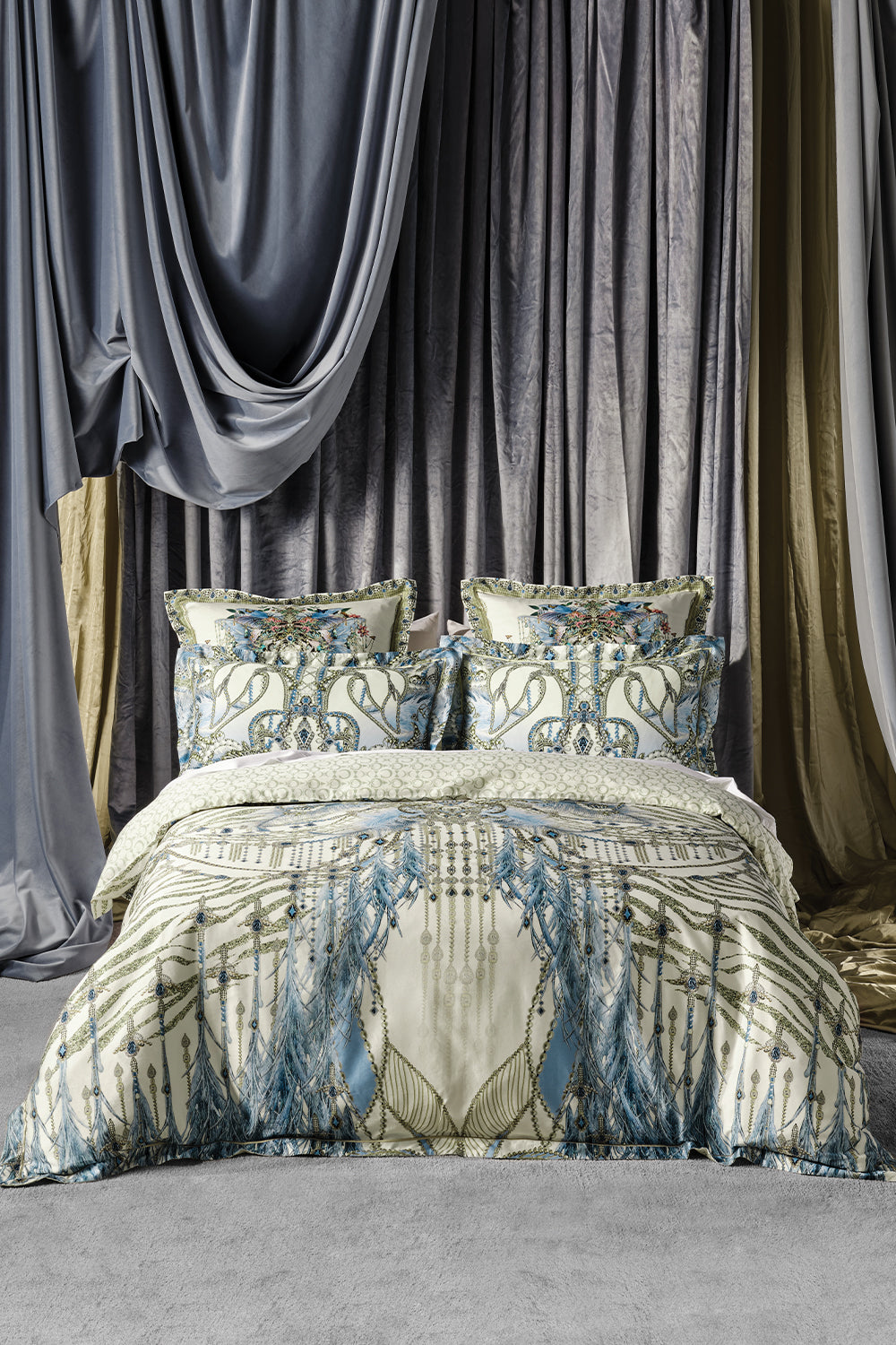 Product view of CAMILLA blue and white quilt cover set in Moon And Back print