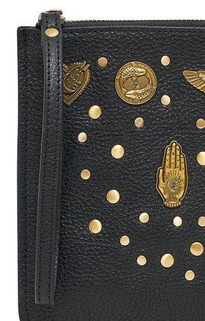 STUDDED LEATHER CLUTCH SOLID BLACK