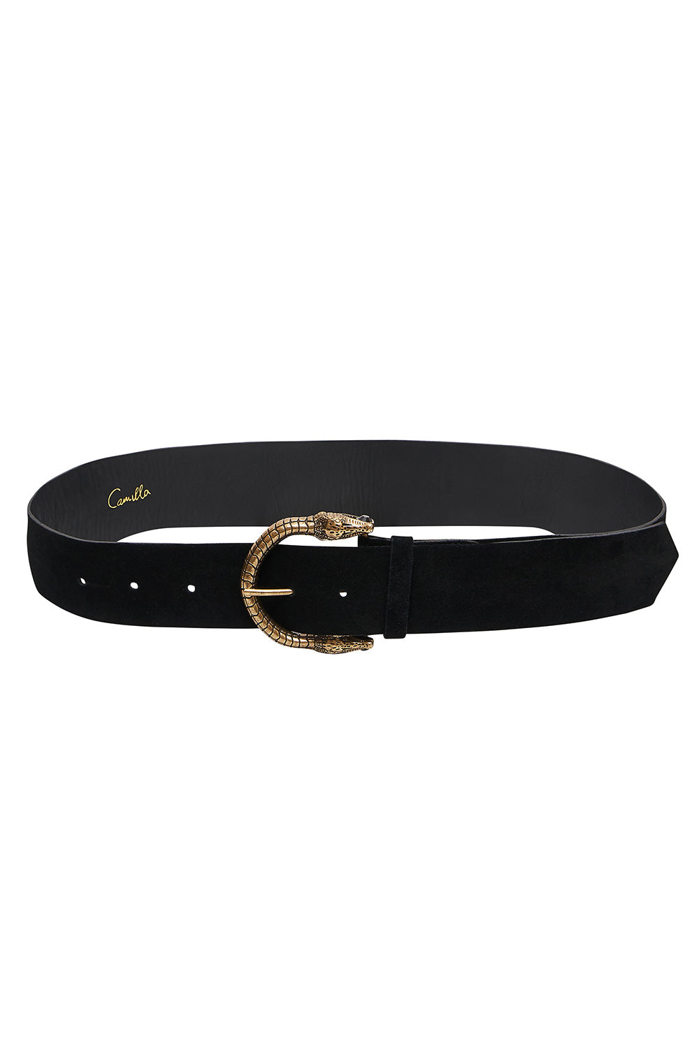 LONG SUEDE BUCKLE BELT SOLID BLACK