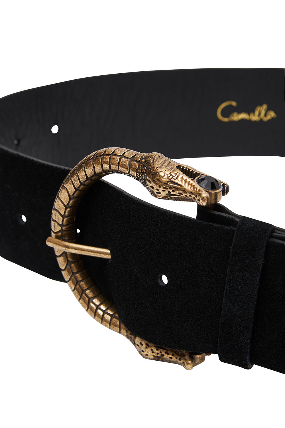 LONG SUEDE BUCKLE BELT SOLID BLACK