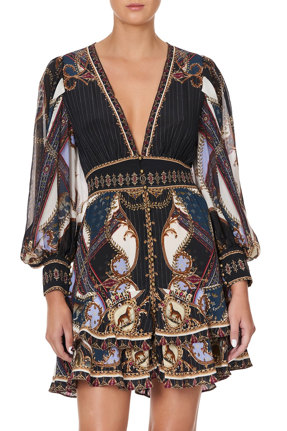 BUTTON FRONT FRILL DRESS DINING HALL DARLING