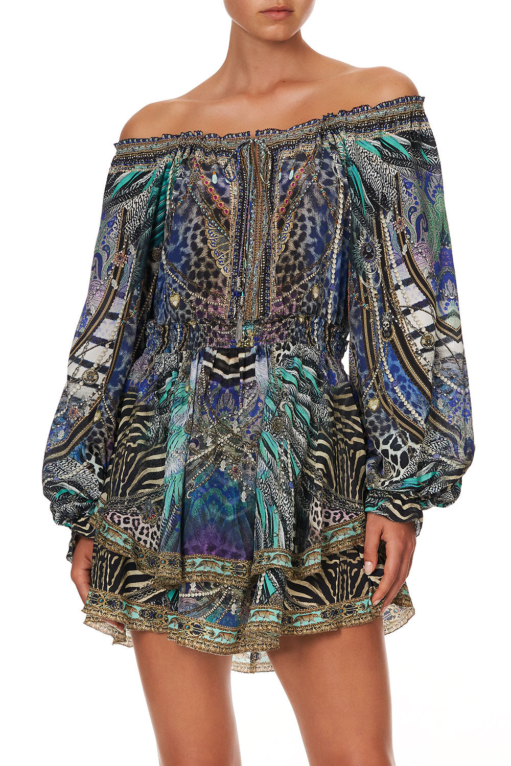 TIERED MINI DRESS ANIMAL ARMY