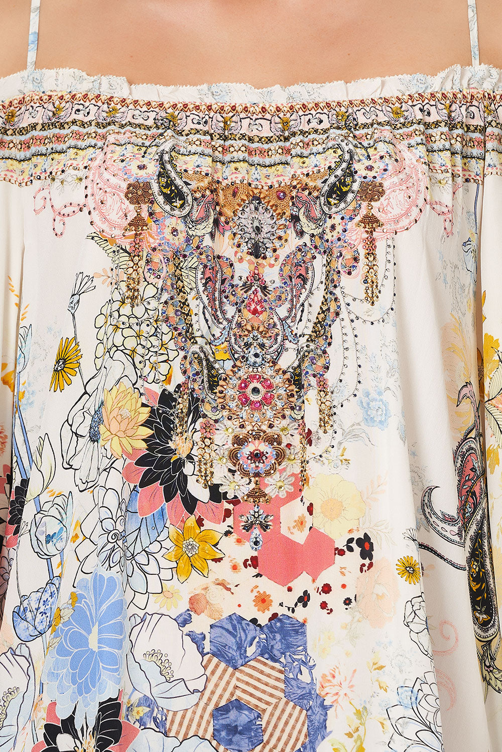 OFF SHOULDER DRESS WITH STRAPS BRITAIN BOUQUET