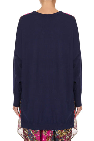 SILK FRONT KNIT JUMPER WITH EXAGGERATED SLEEVE DINING HALL DARLING