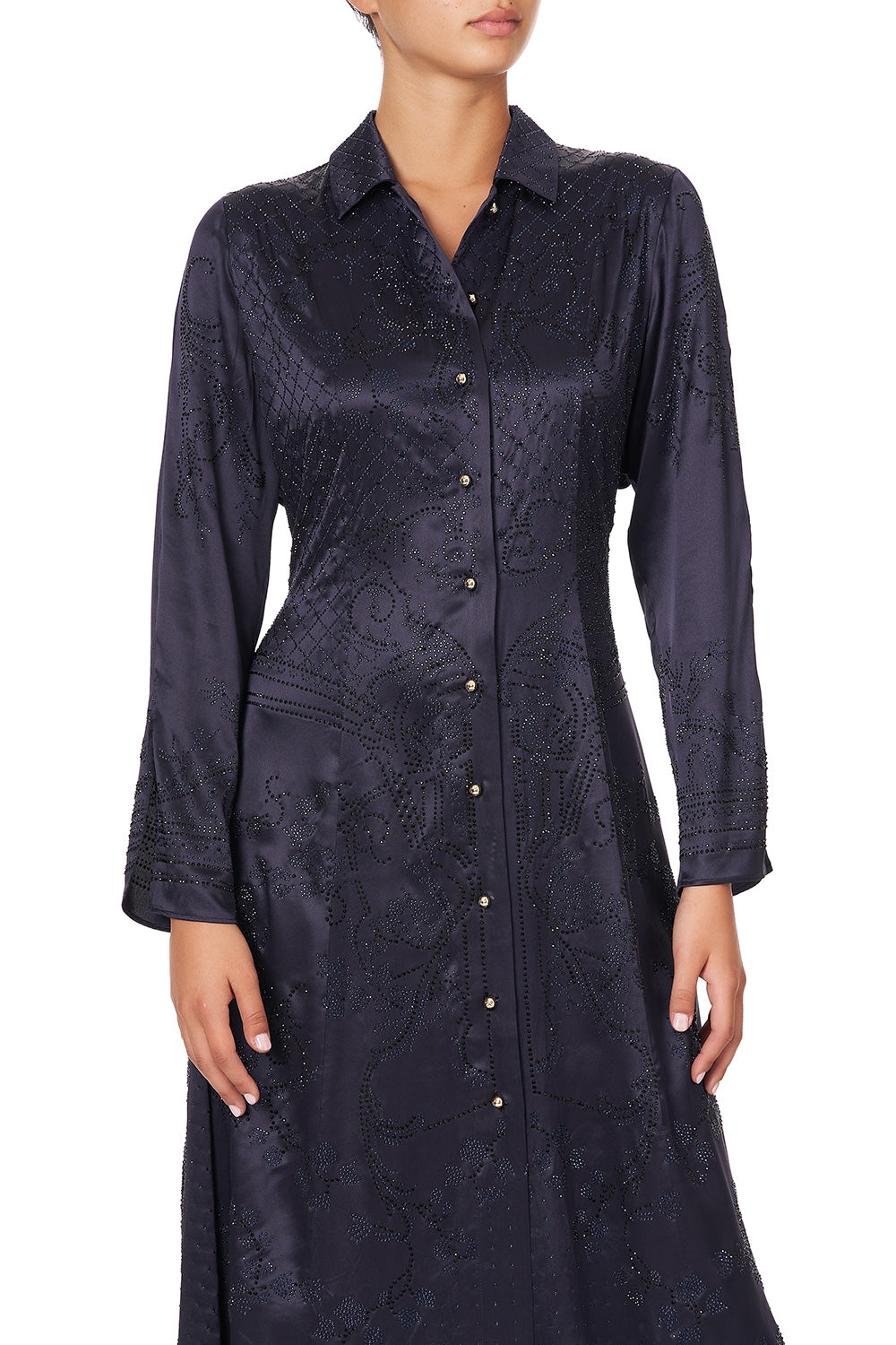 PRINTED TRENCH LUXE NAVY