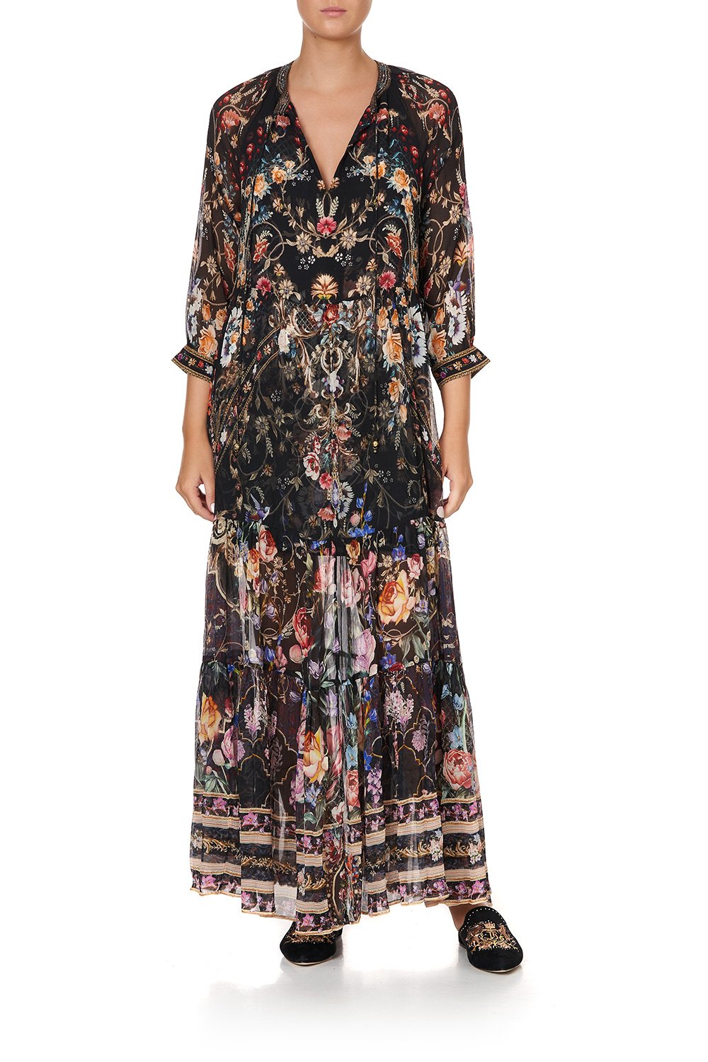 LONG GATHERED PANEL DRESS BLUSHING MANOR