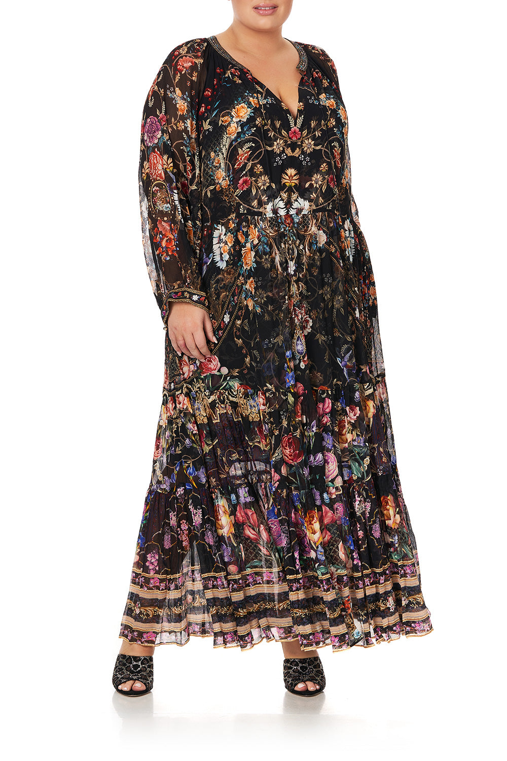 LONG GATHERED PANEL DRESS BLUSHING MANOR