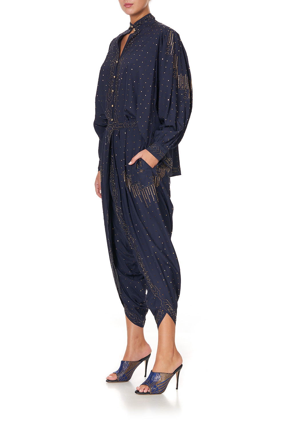 GATHERED WRAP FRONT TROUSER LUXE NAVY