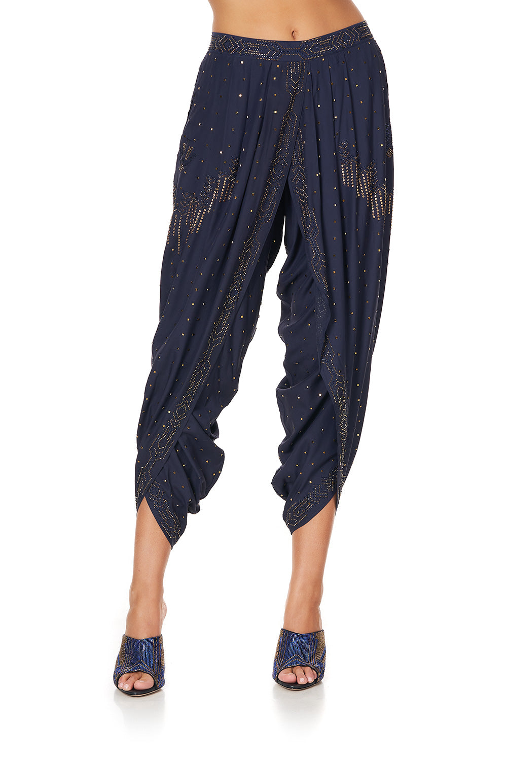 GATHERED WRAP FRONT TROUSER LUXE NAVY
