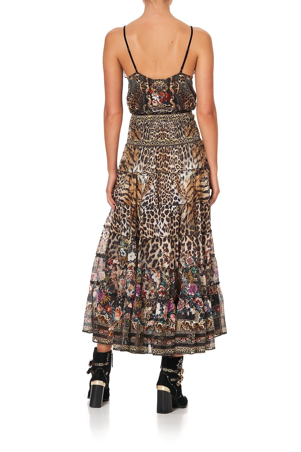 SHIRRED WAIST TIERED CIRCLE SKIRT CALL OF THE CATHEDRAL